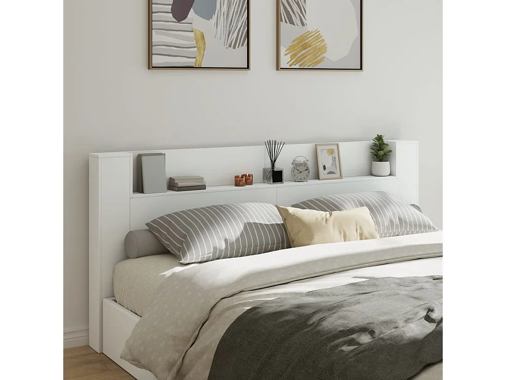 LED-Kopfteil mit Ablagen Weiß 220x16,5x103,5 cm