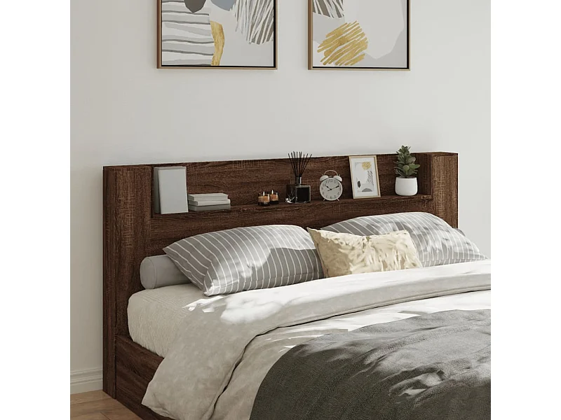 LED-Kopfteil mit Ablage Braun Eichen-Optik 200x16,5x103,5 cm