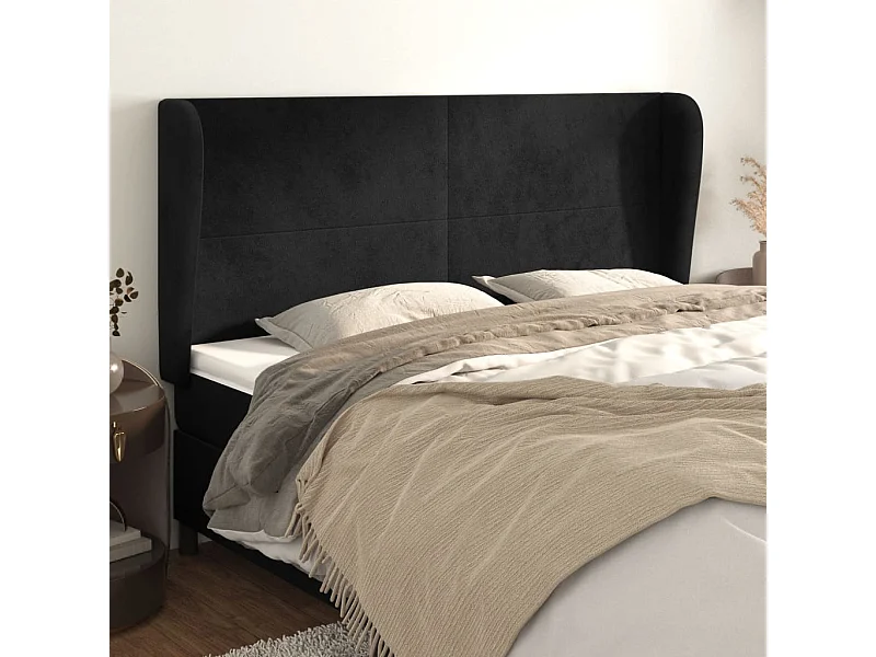 Tête de lit avec oreilles Noir 163x23x118/128 cm Velours