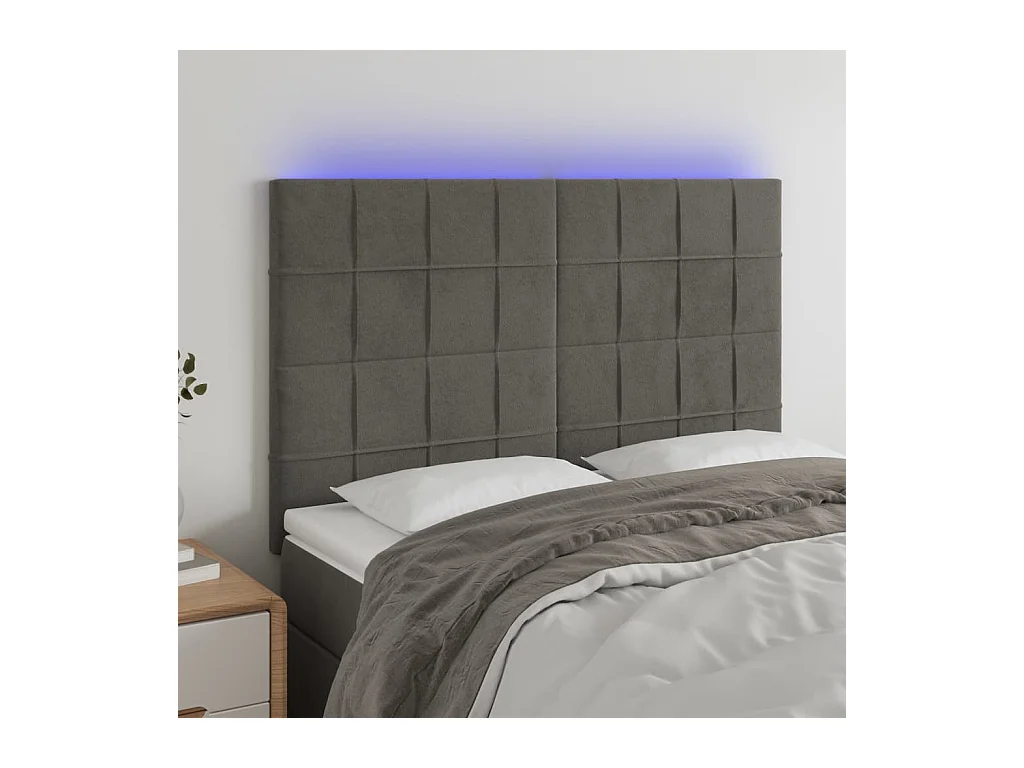 Tête de lit à LED Gris foncé 144x5x118/128 cm Velours