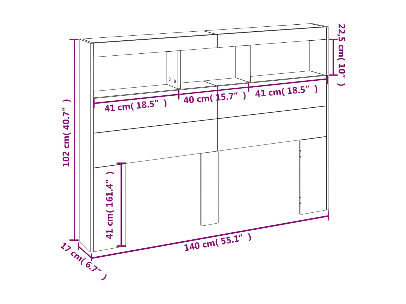 Hoofdbordkast met LED-verlichting 140x17x102 cm sonoma eiken