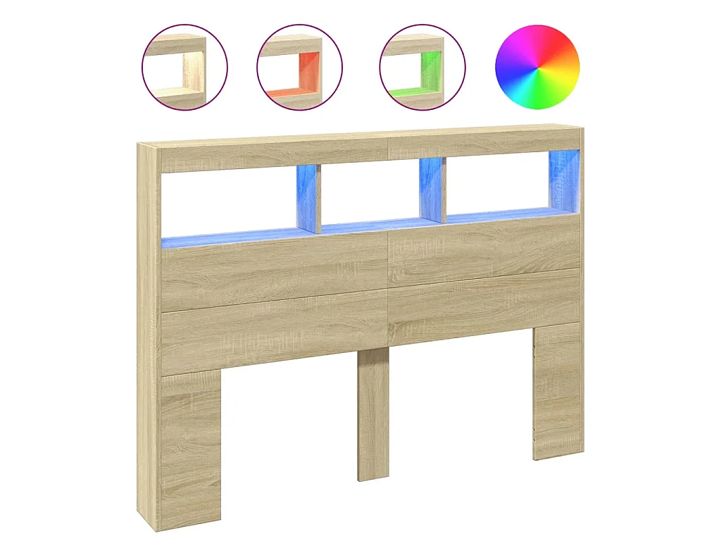 Hoofdbordkast met LED-verlichting 140x17x102 cm sonoma eiken
