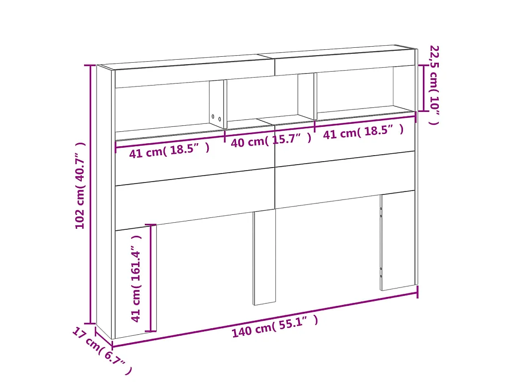 Hoofdbordkast met LED-verlichting 140x17x102 cm sonoma eiken