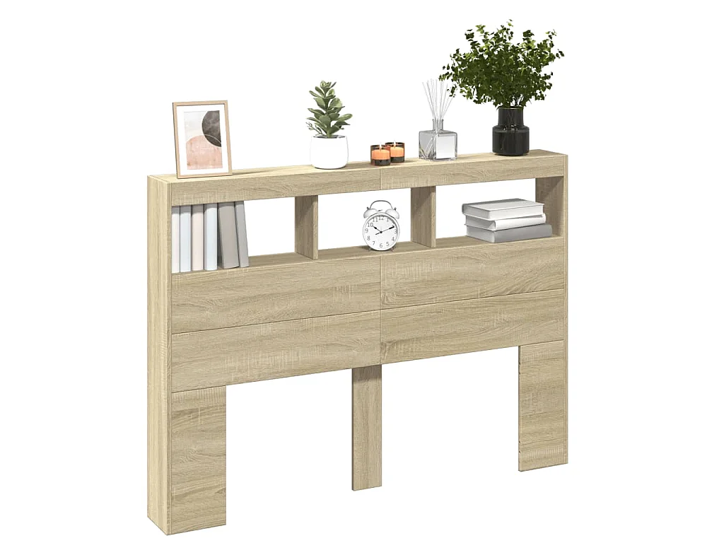 Hoofdbordkast met LED-verlichting 140x17x102 cm sonoma eiken
