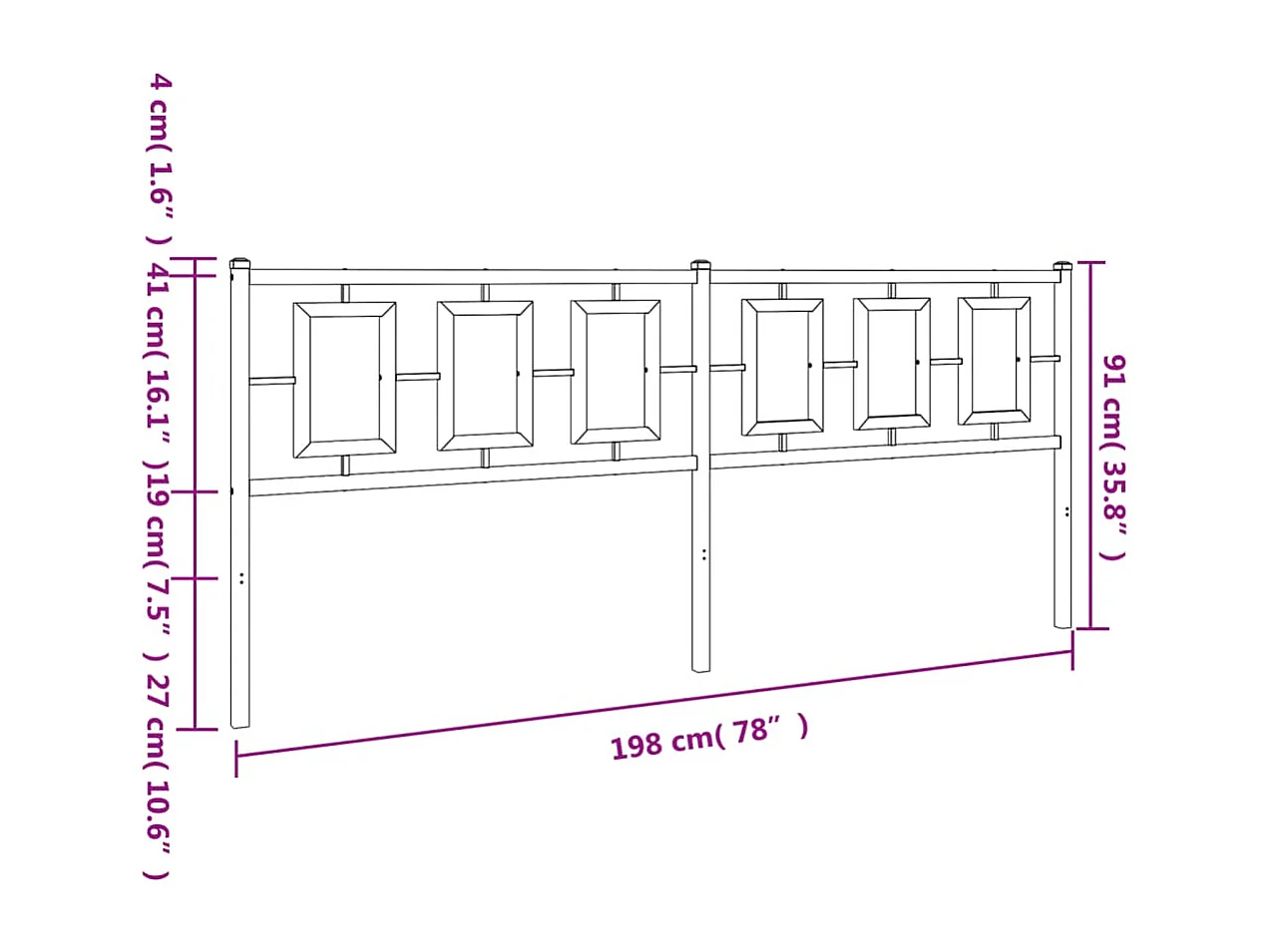 Tête de lit métal noir 193 cm