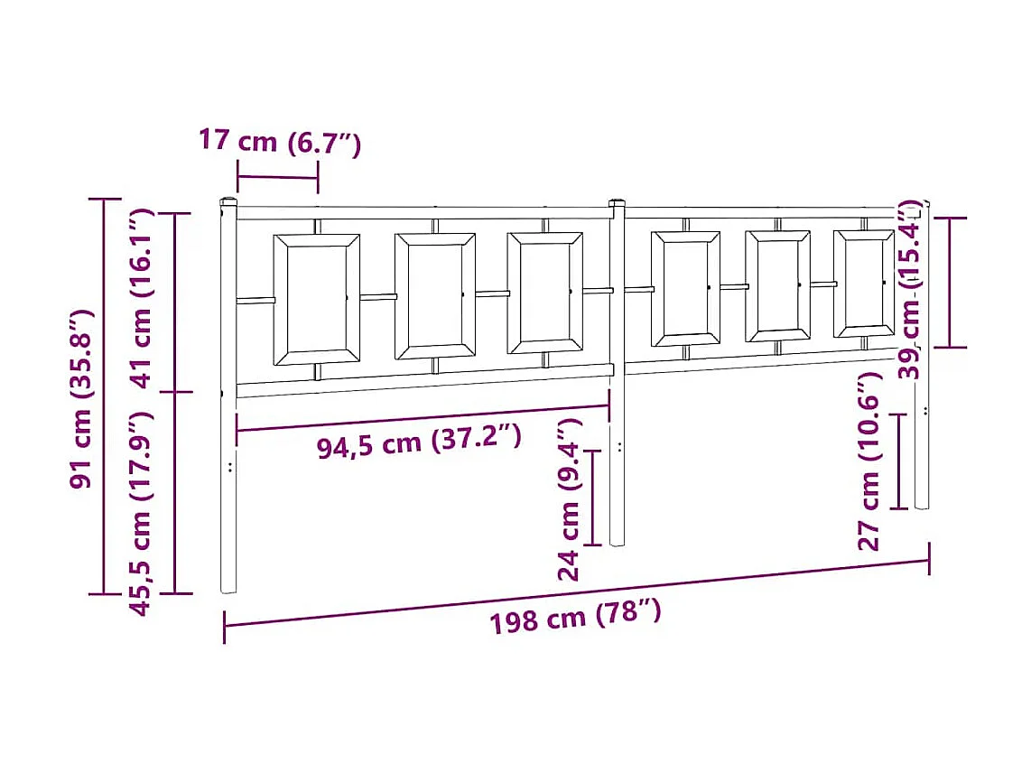 Vervangend hoofdbord 193 cm metaal zwart