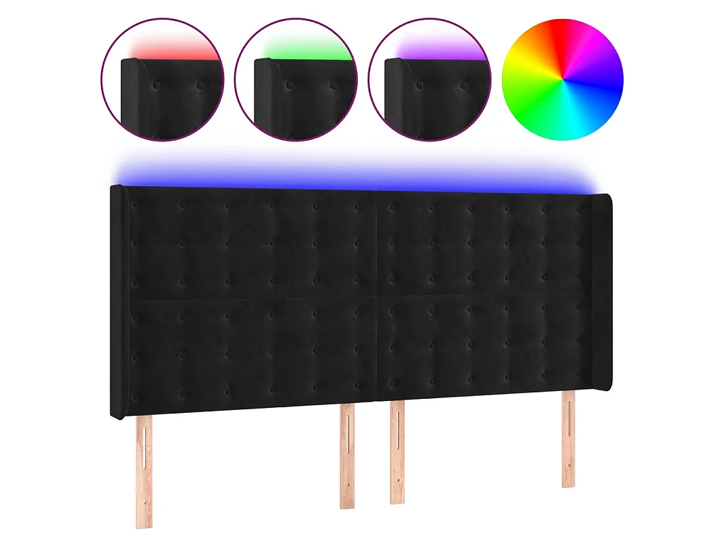 Cabeceira de cama c/ luzes LED veludo 183x16x118/128 cm preto
