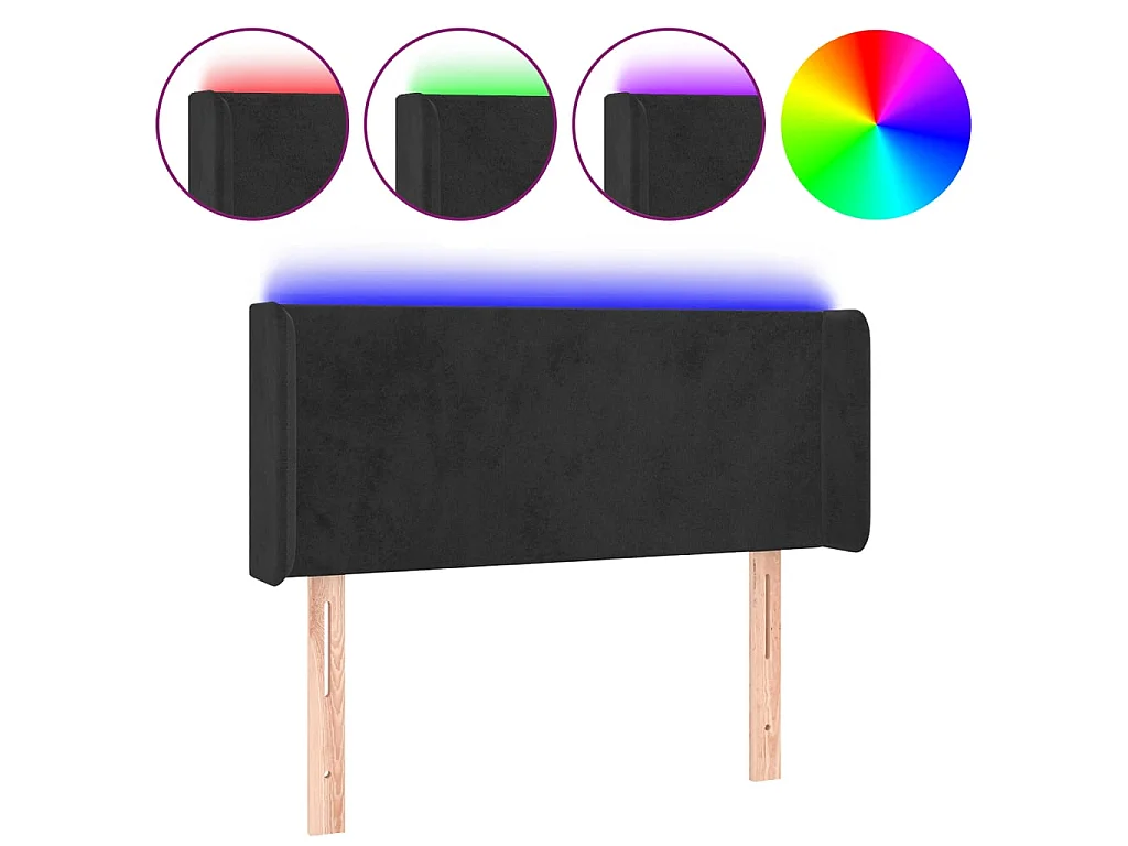 Cabeceira de cama c/ luzes LED veludo 93x16x78/88 cm preto