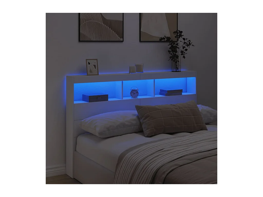 Hoofdbordkast met LED-verlichting 160x17x102 cm wit