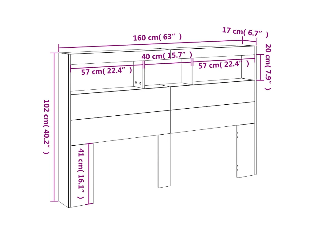 Armoire tête de lit avec LED blanc 160x17x102 cm