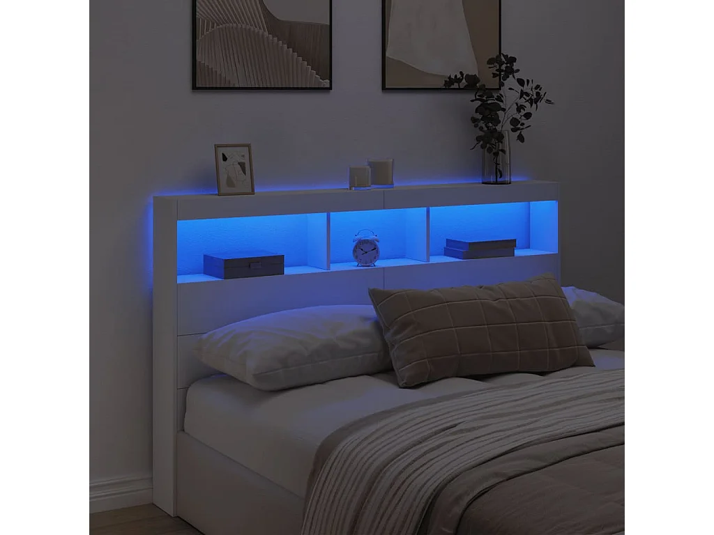 Armoire tête de lit avec LED blanc 160x17x102 cm