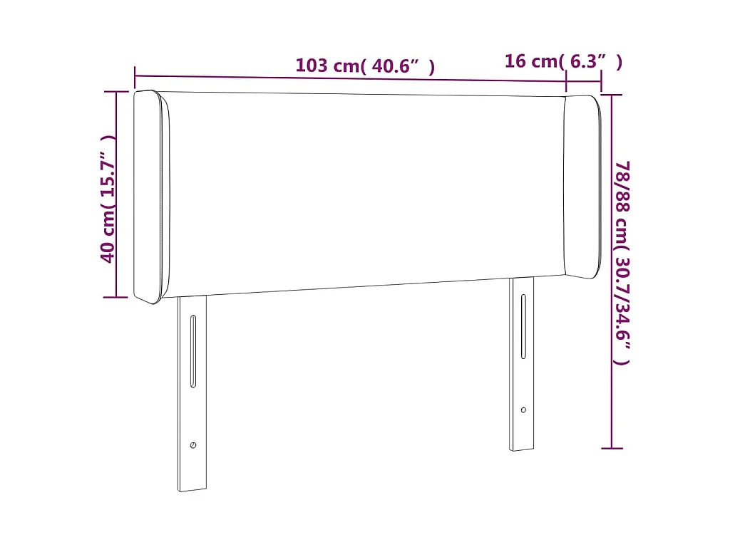 Hoofdbord met randen 103x16x78/88 cm fluweel lichtgrijs