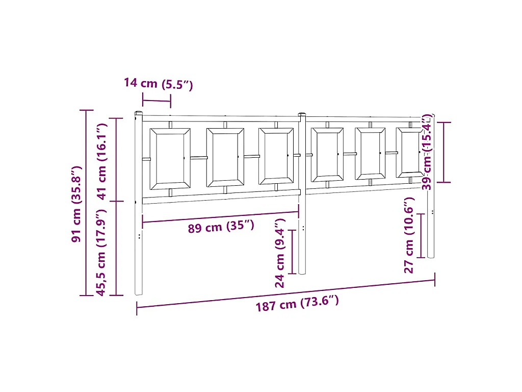 Vervangend hoofdbord 180 cm metaal wit