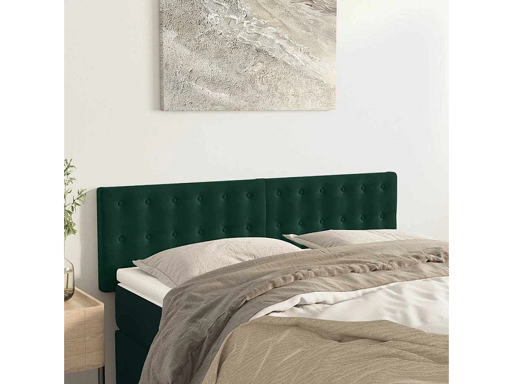 Cabeceira de cama 2 pcs veludo 72x5x78/88 cm verde-escuro