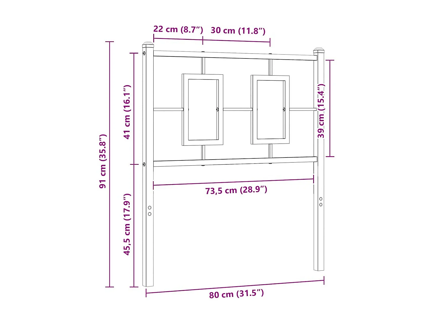 Tête de lit de remplacement métal blanc 75 cm