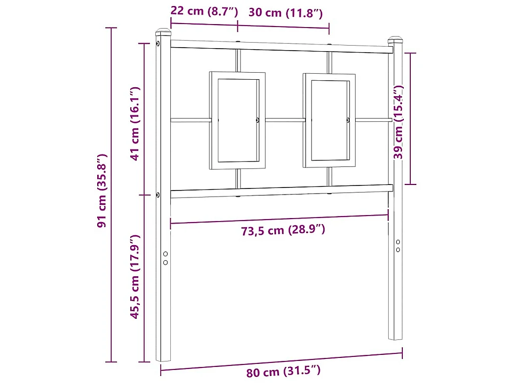 Vervangend hoofdbord 75 cm metaal wit
