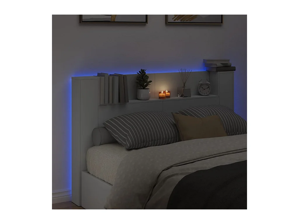LED-Kopfteil mit Ablagen Weiß 160x16,5x103,5 cm