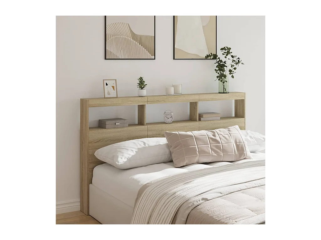 Armoire tête de lit avec LED chêne sonoma 180x17x102 cm