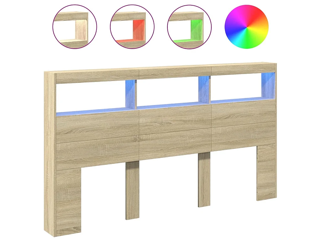 LED-Kopfteil mit Ablagen Sonoma-Eiche 180x17x102 cm