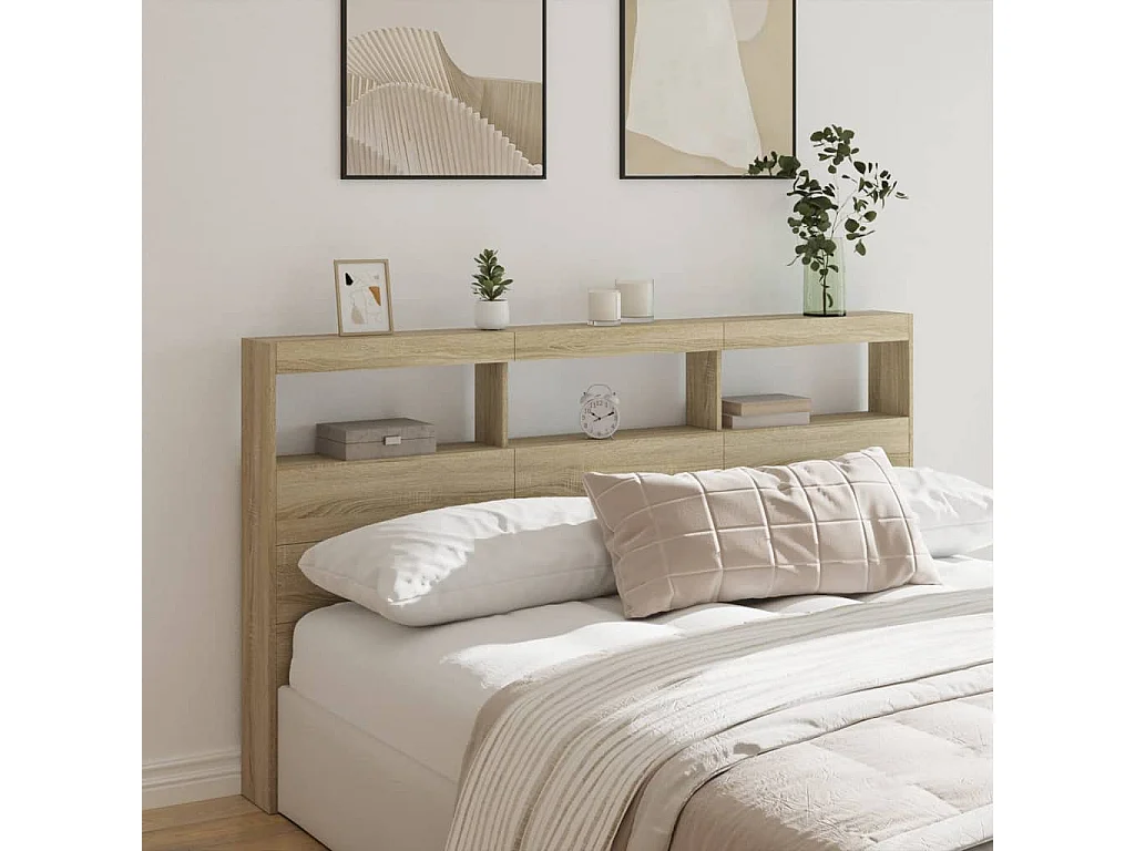LED-Kopfteil mit Ablagen Sonoma-Eiche 180x17x102 cm