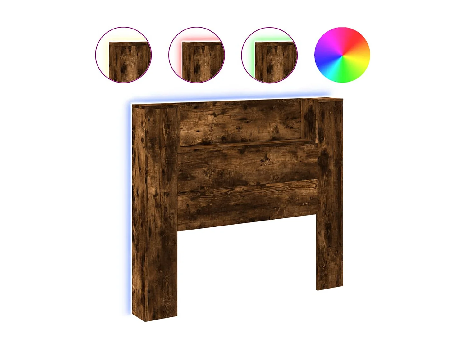 Armoire tête de lit avec LED chêne fumé 120x16,5x103,5 cm