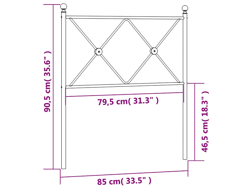 Vervangend hoofdbord 80 cm metaal wit