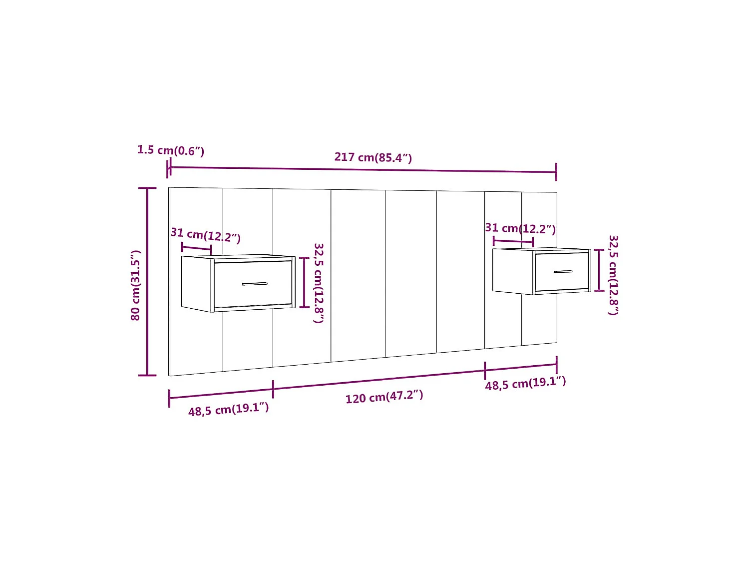 Hoofdbord met kastjes bewerkt hout gerookt eikenkleurig