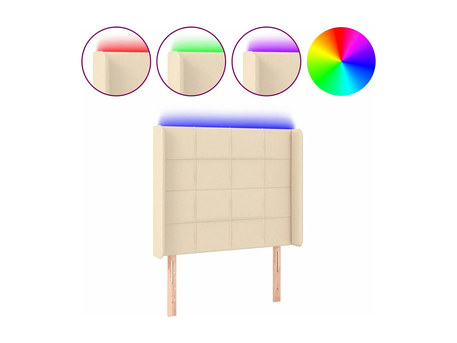 Hoofdbord LED 93x16x118/128 cm stof crèmekleurig