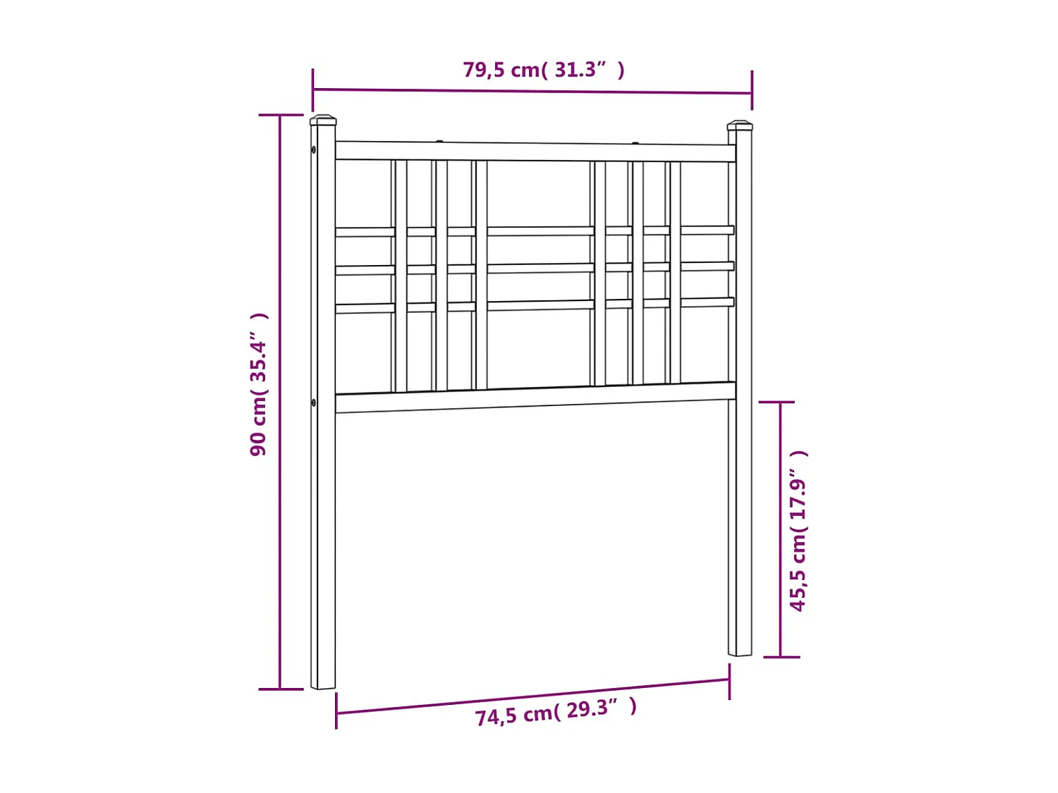 Hoofdbord 75 cm metaal zwart