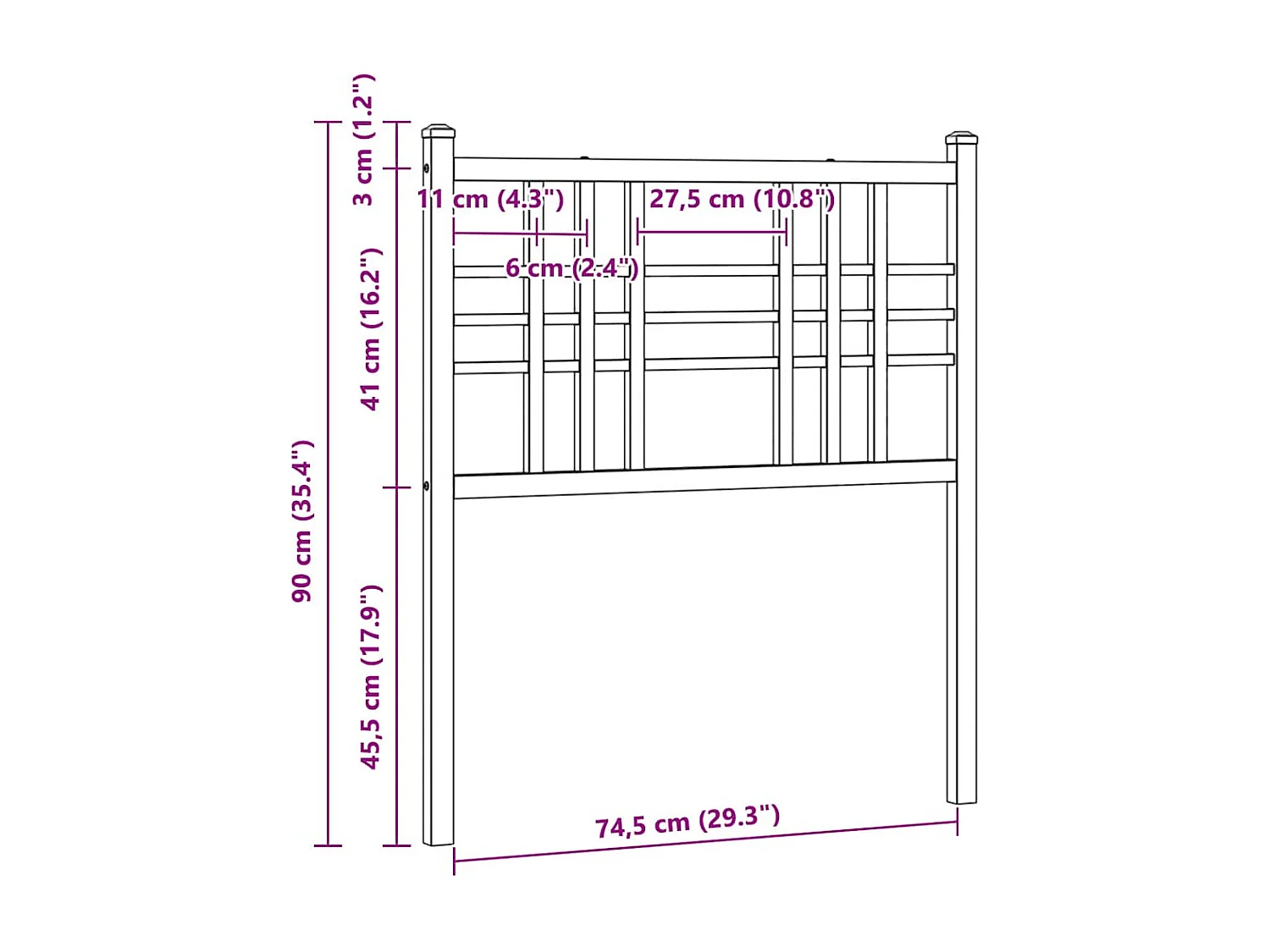 Tête de lit de remplacement métal noir 75 cm