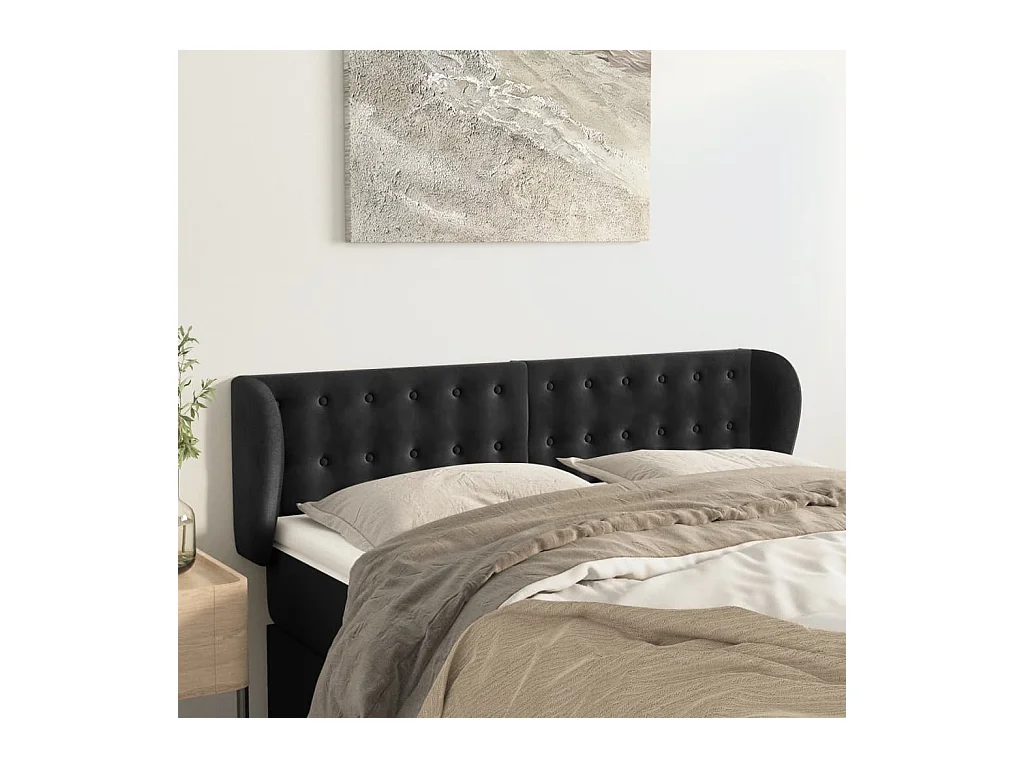 Tête de lit avec oreilles Noir 147x23x78/88 cm Velours