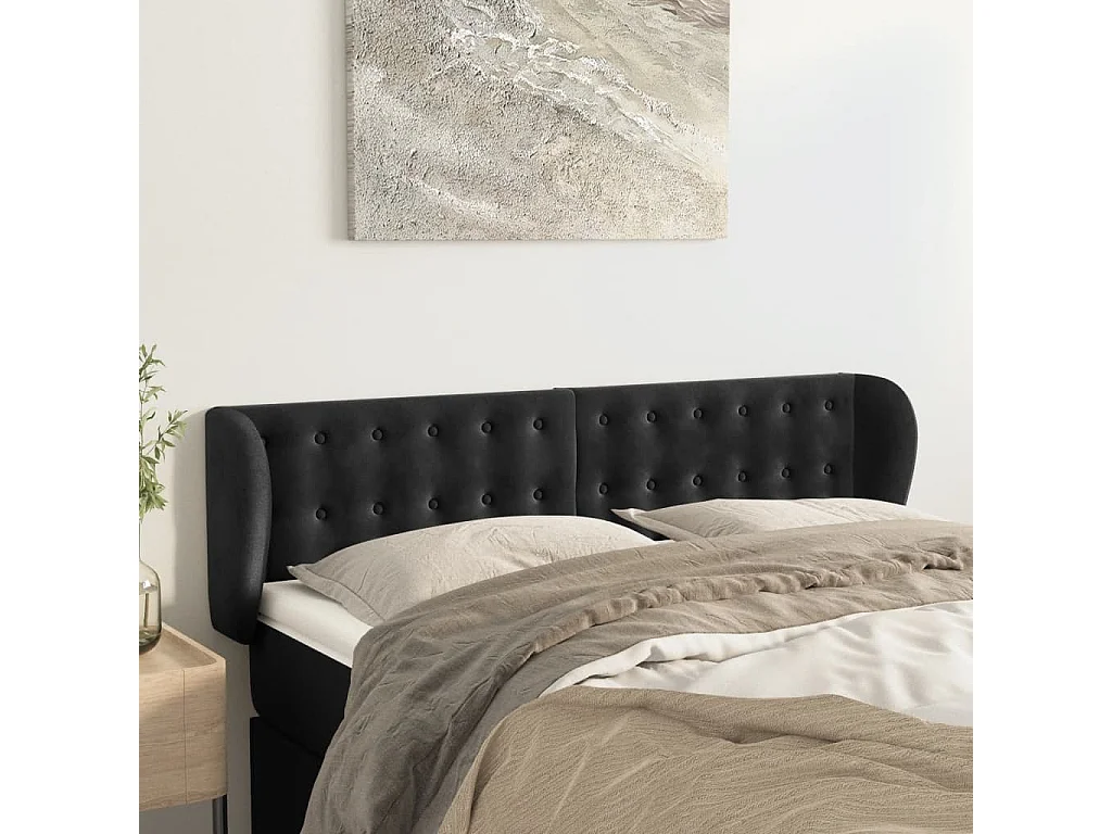 Testiera ad Orecchio Nera 147x23x78/88 cm in Velluto