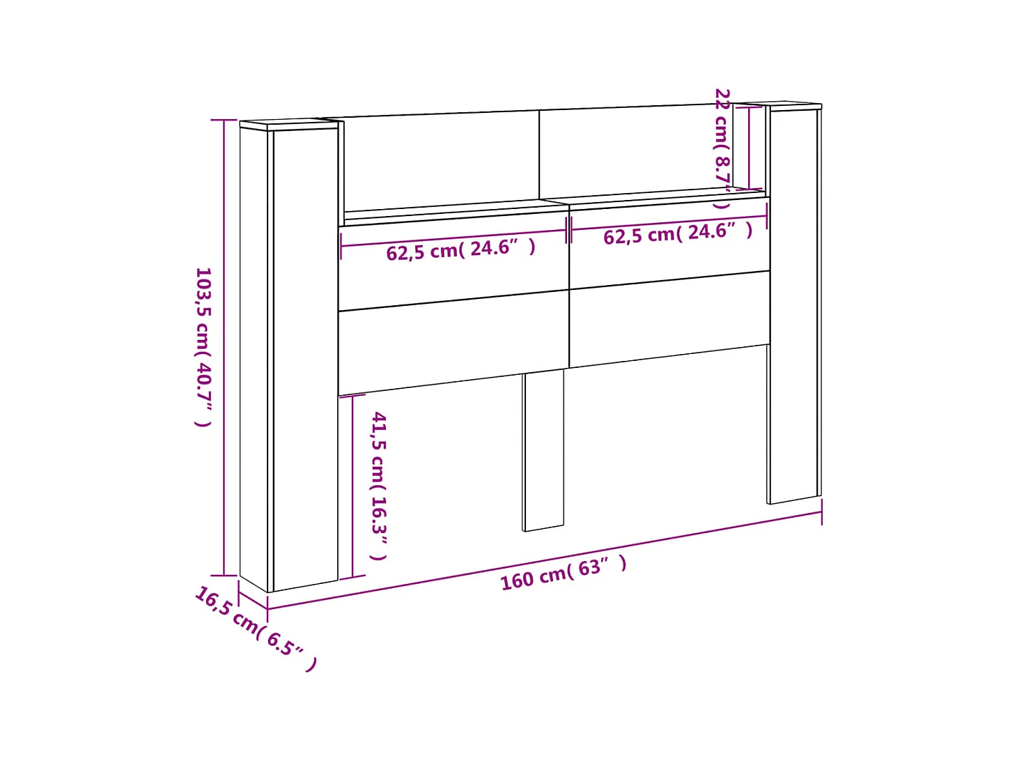 LED-Kopfteil mit Ablage Sonoma-Eiche 160x16,5x103,5 cm