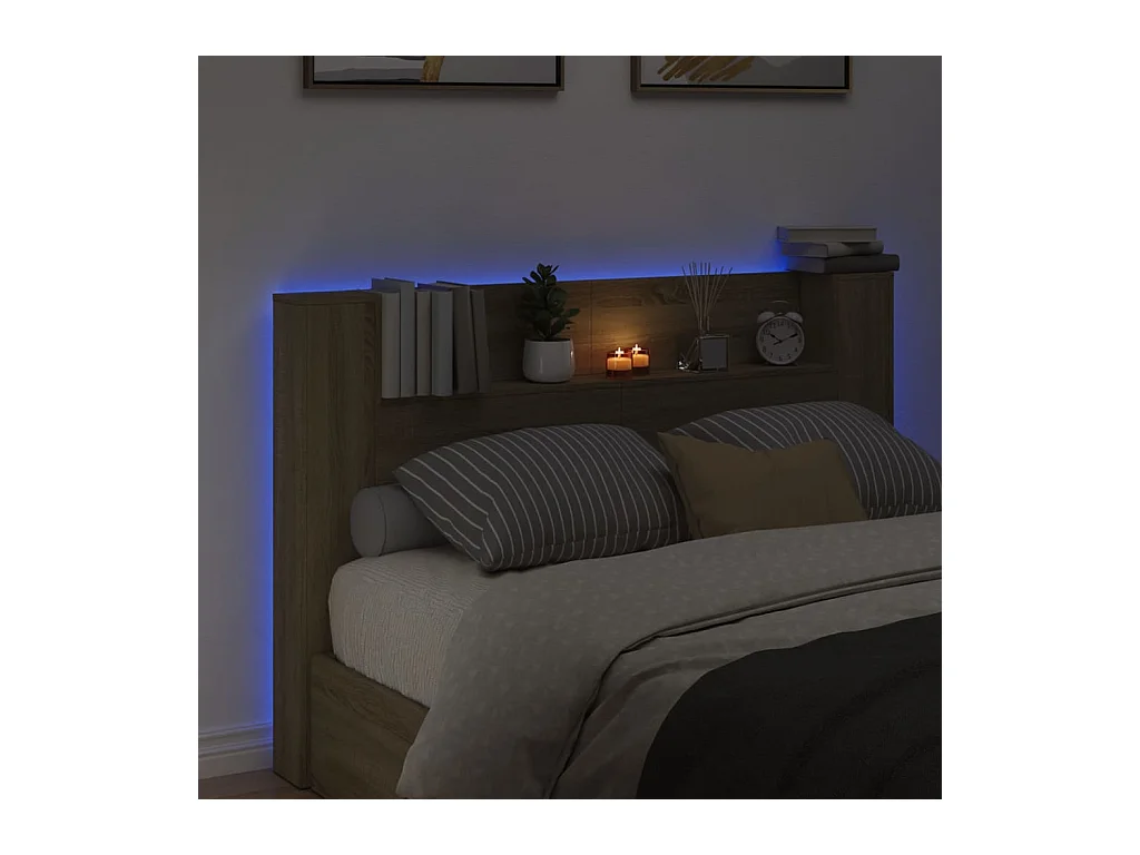 LED-Kopfteil mit Ablage Sonoma-Eiche 160x16,5x103,5 cm