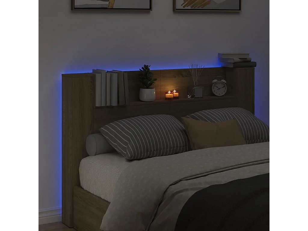 LED-Kopfteil mit Ablage Sonoma-Eiche 160x16,5x103,5 cm
