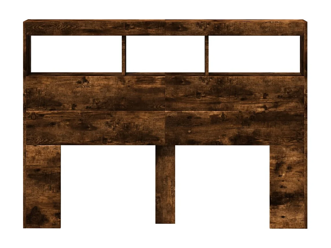 Testiera con Contenitore a LED Rovere Fumo 140x17x102 cm