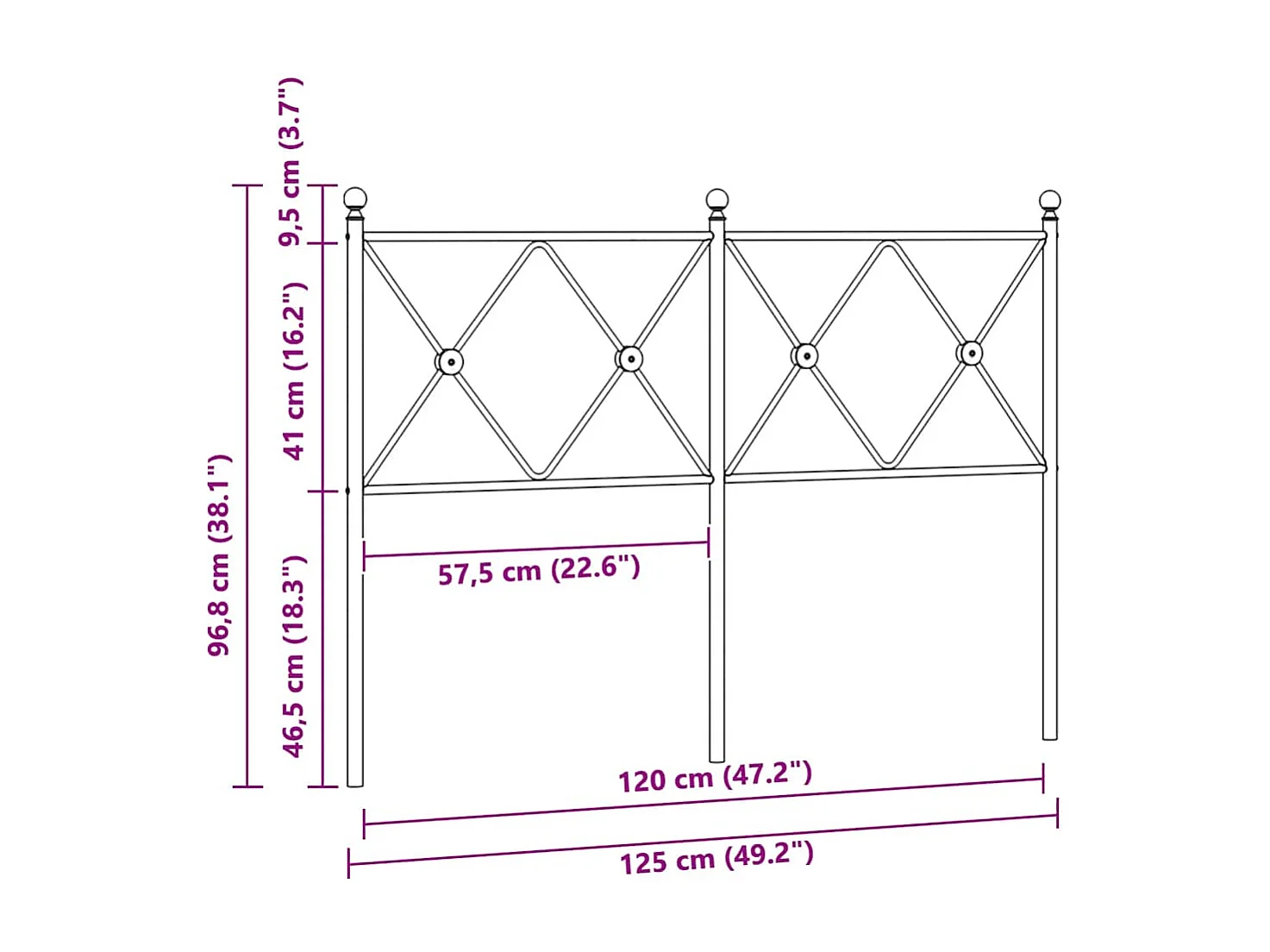 Tête de lit de remplacement métal noir 120 cm