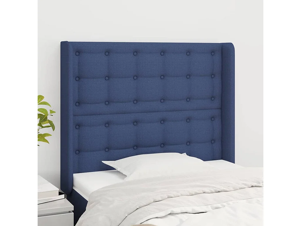 Hoofdbord met randen 93x16x118/128 cm stof blauw