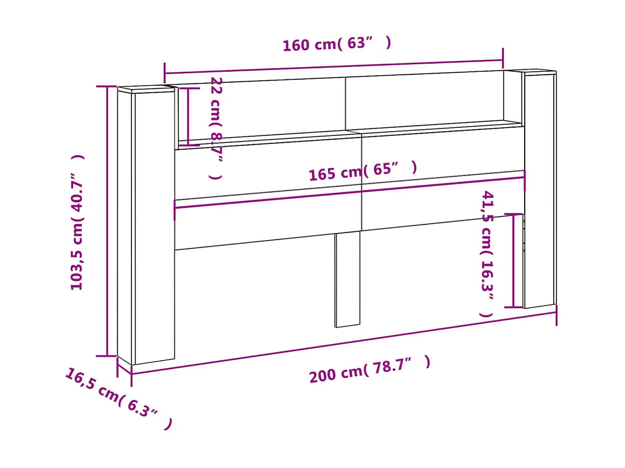 LED-Kopfteil mit Ablage Betongrau 200x16,5x103,5 cm