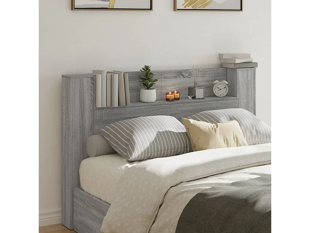 Armoire tête de lit avec LED sonoma gris 160x16,5x103,5 cm