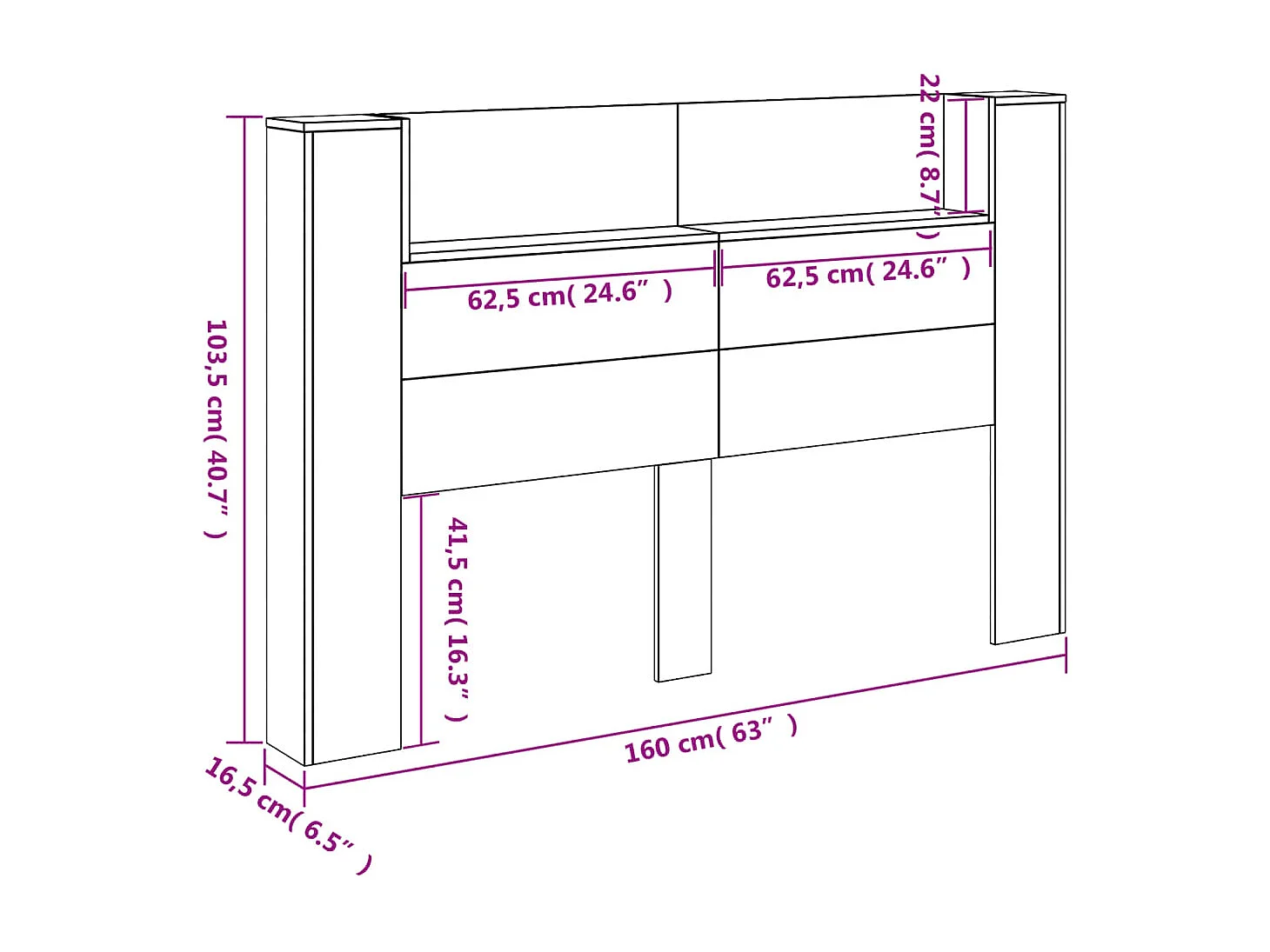 Armoire tête de lit avec LED sonoma gris 160x16,5x103,5 cm