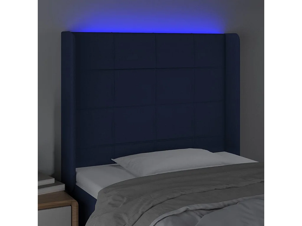 Hoofdbord LED 103x16x118/128 cm stof blauw