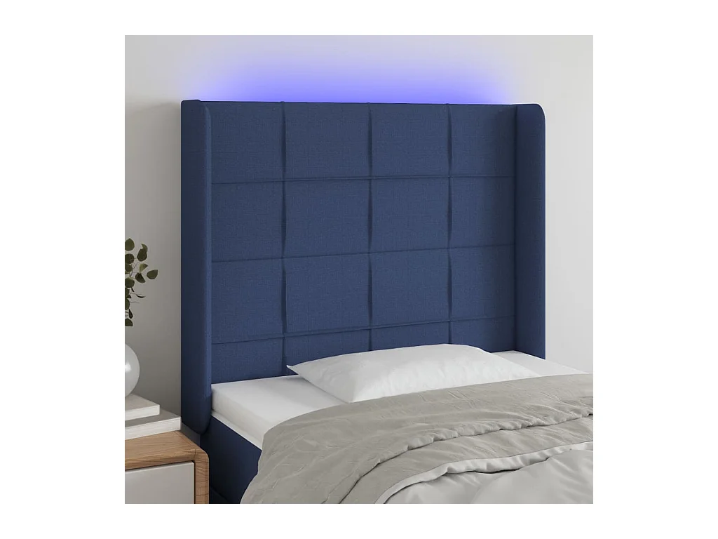 Tête de lit à LED Bleu 103x16x118/128 cm Tissu