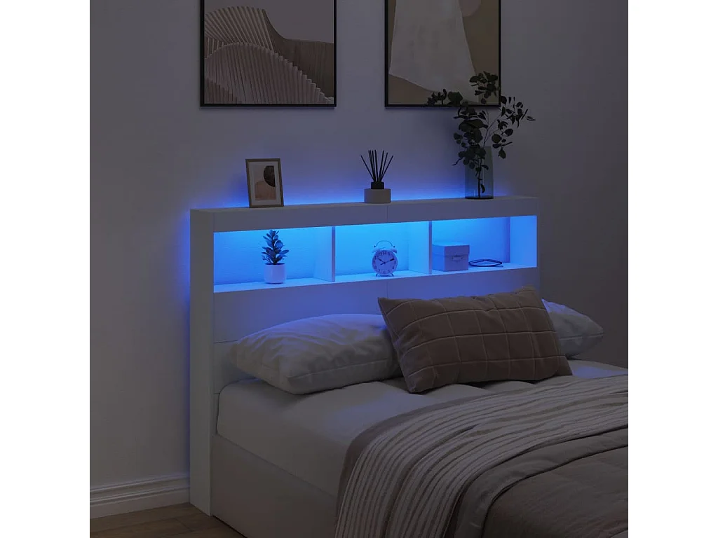 Armoire tête de lit avec LED blanc 140x17x102 cm
