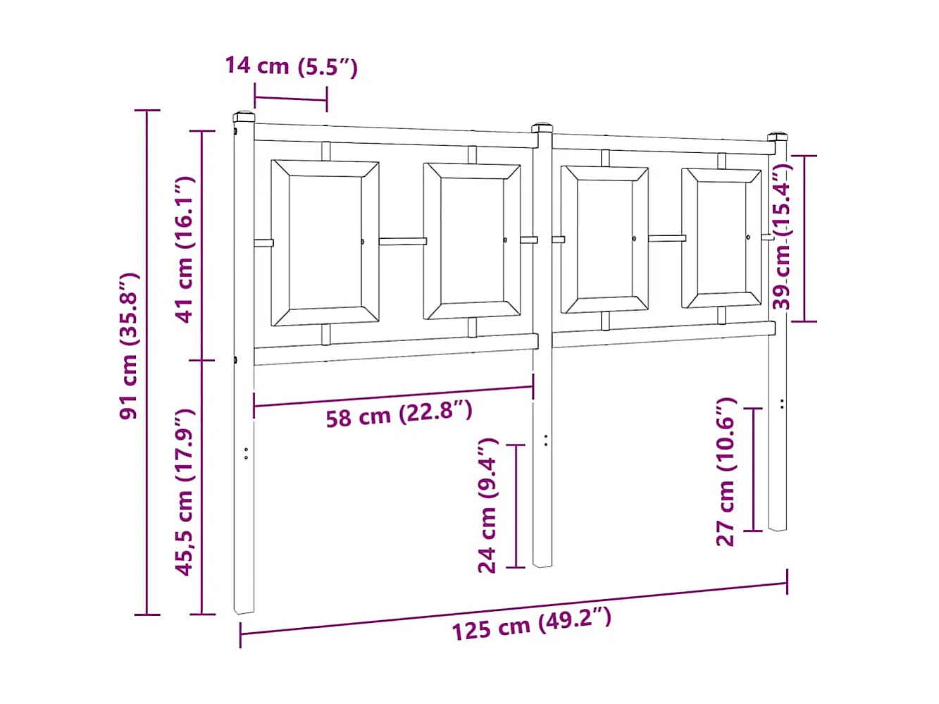 Tête de lit de remplacement métal noir 120 cm