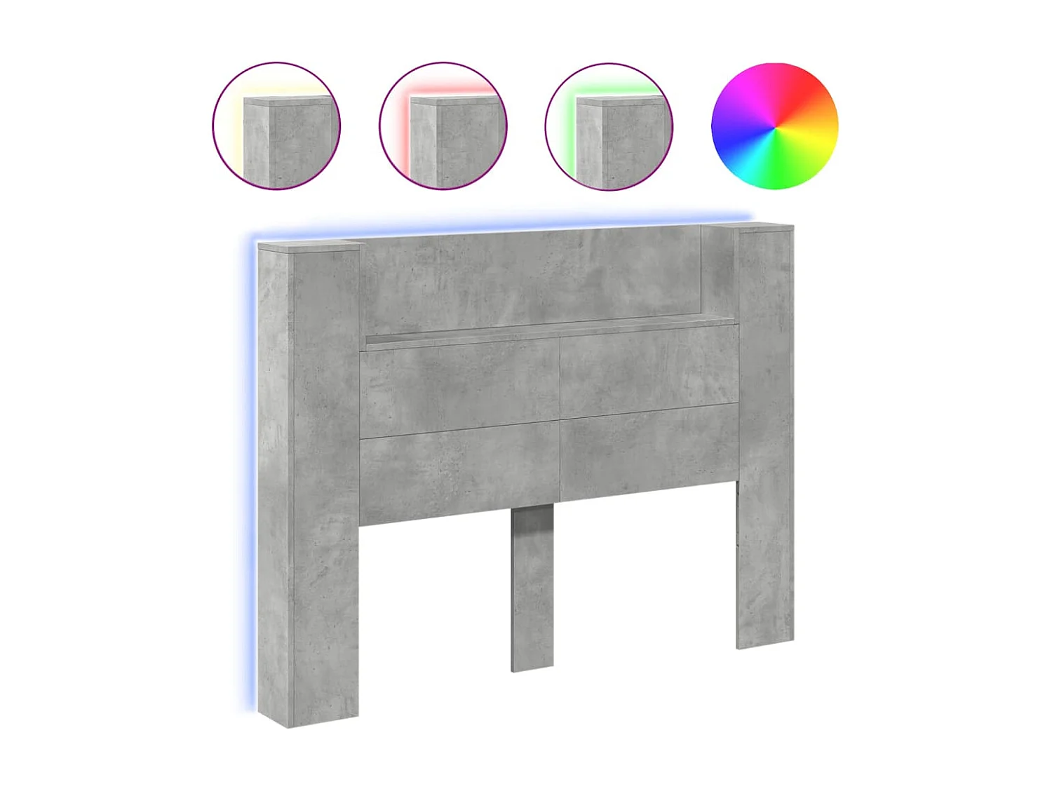 Testiera con Contenitore a LED Grigio Cemento 140x16,5x103,5 cm