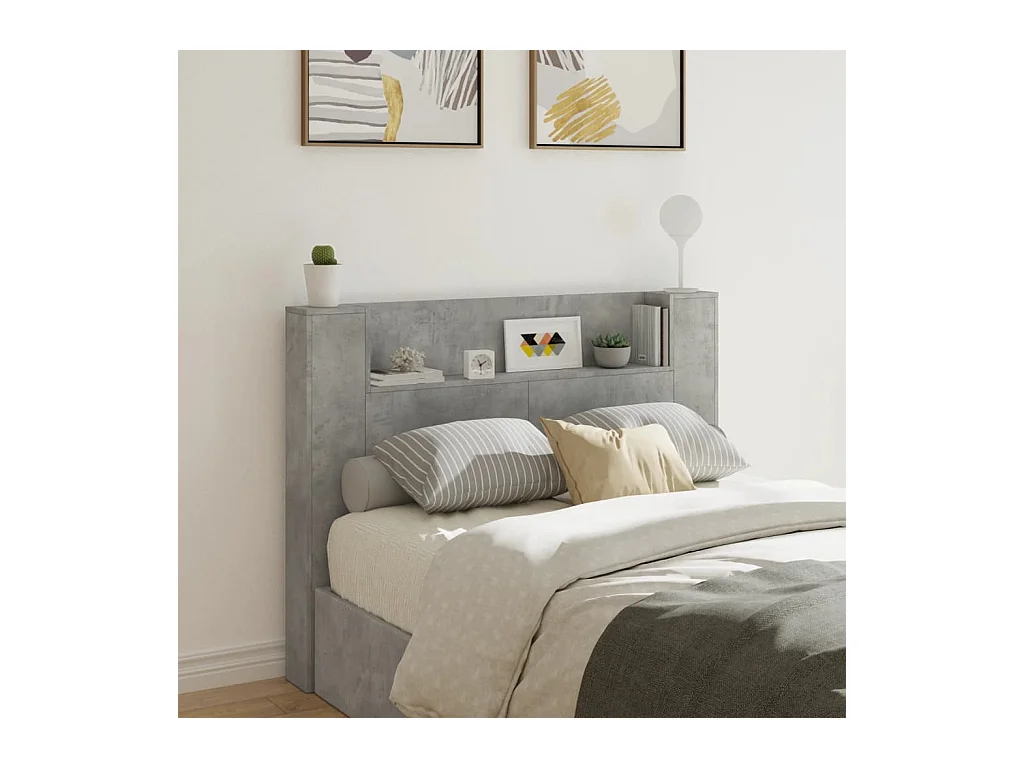 Hoofdbordkast met LED-verlichting 140x16,5x103,5 cm betongrijs