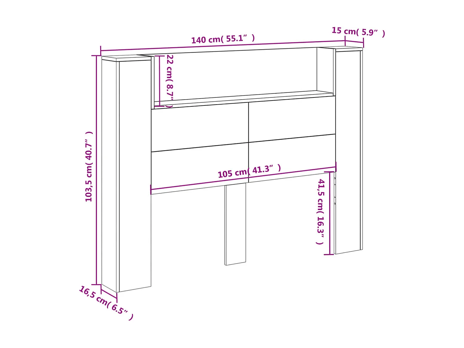 LED-Kopfteil mit Ablagen Betongrau 140x16,5x103,5 cm