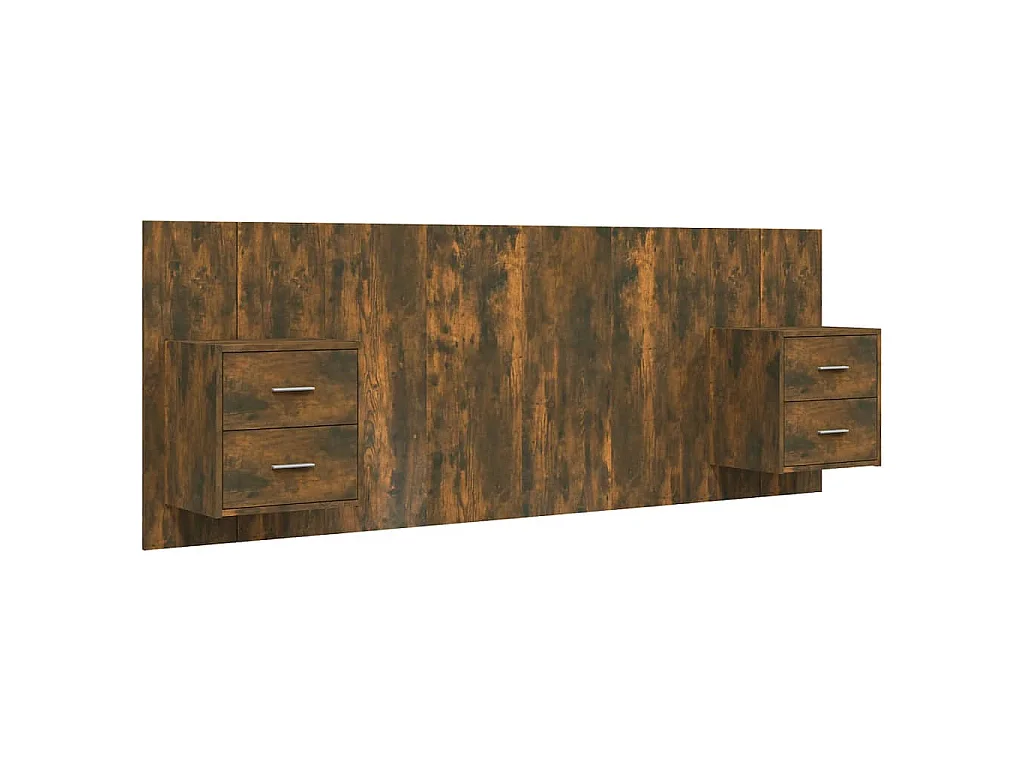 Hoofdbord met kastjes bewerkt hout gerookt eikenkleurig