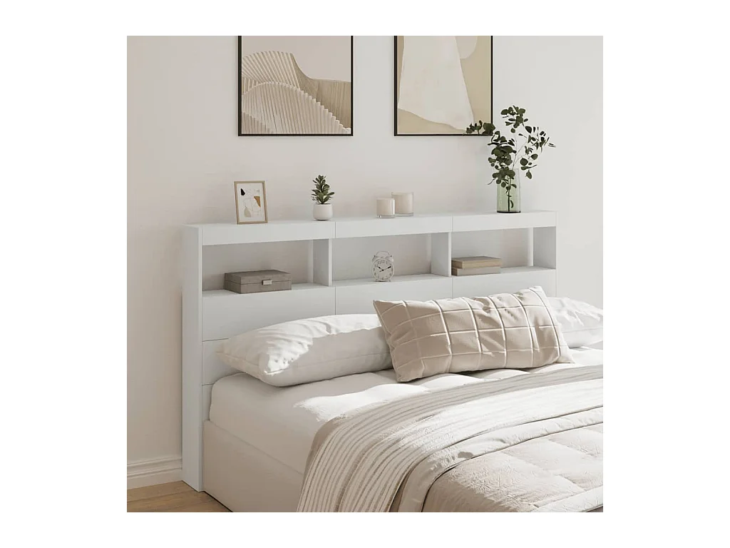 Armoire tête de lit avec LED blanc 180x17x102 cm